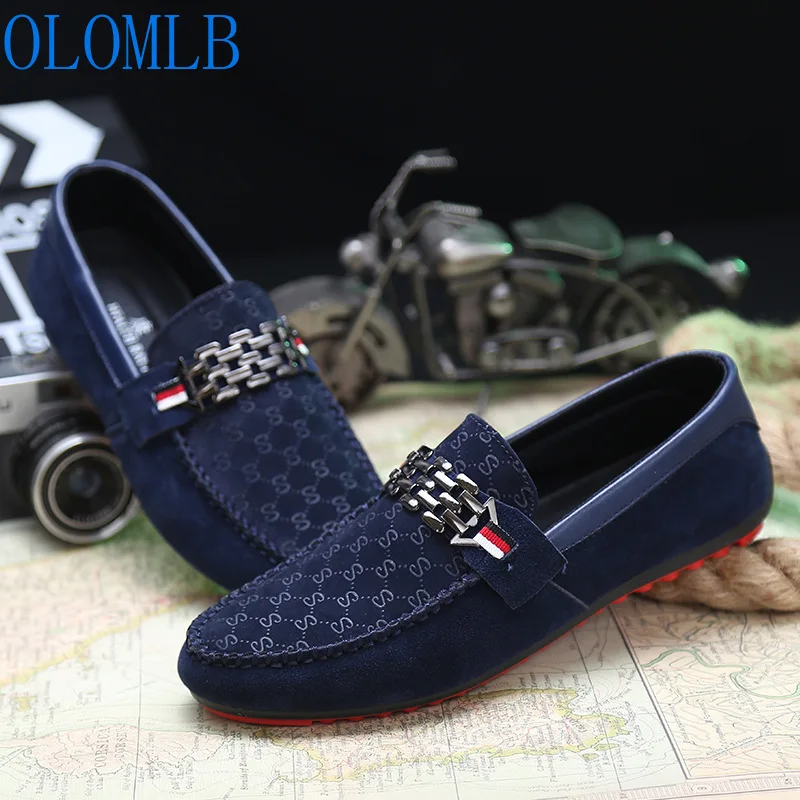 

OLOMLB Men Black Loafer Shoes Trendy Nubuck Leather Slip-on Loafers Vintage Style Men Loafers Driving Casual Blue Flat Shoes