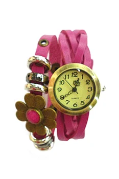 

YCYS-Women's Retro Weave Wrap Flower Faux Leather Bracelet Wrist Watch Rose-red