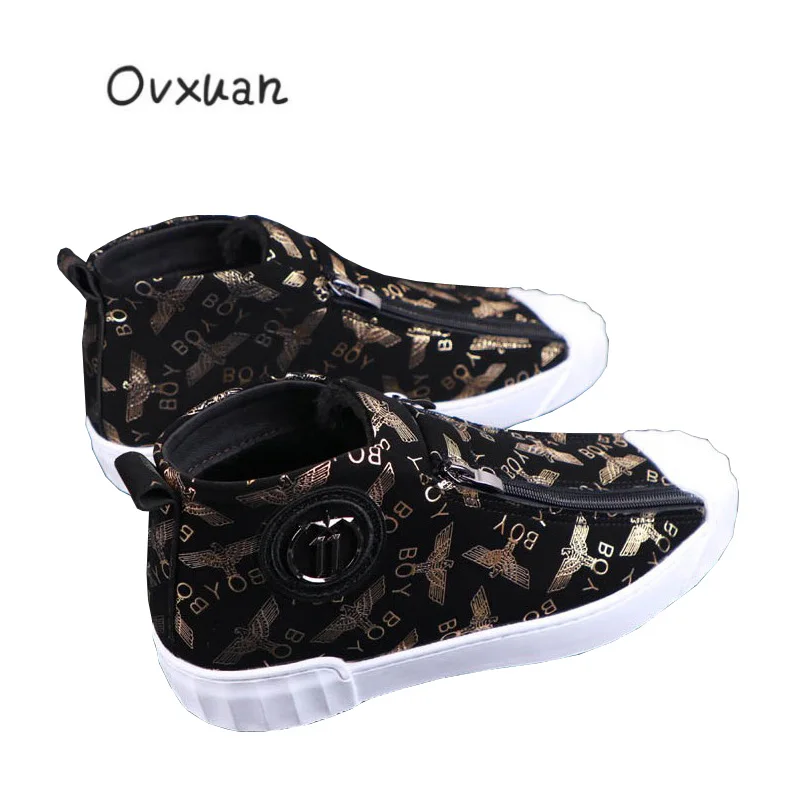 Wholesale Shell Cap Men Loafers Sheet Metal Gold Eagle Zip High Top Men Shoes Casual Leisure Hip Hop Flats Sneakers botas Hombre