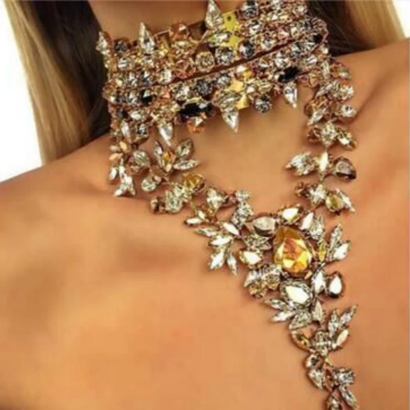 Женское колье чокер с кристаллами золотистого цвета цветами|pendants for women|collar