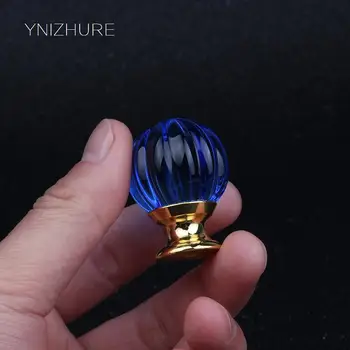 

30mm 10PCS Sapphire Colorful Glass Crystal Pumpkin Drawer Cabinet knobs Pulls Silver Dresser Cupboard door Handles knobs modern
