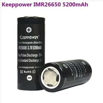 

2pcs/lot KeepPower 26650 IMR26650 5200mah max 30A discharge 3.7V Li-ion Rechargeable Battery for Electronic cigarette Battery