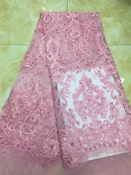 

Latest French Lace Fabric High Quality African Embroidered Tulle Lace Fabric with beads BZL-101215 For women pretty Dress