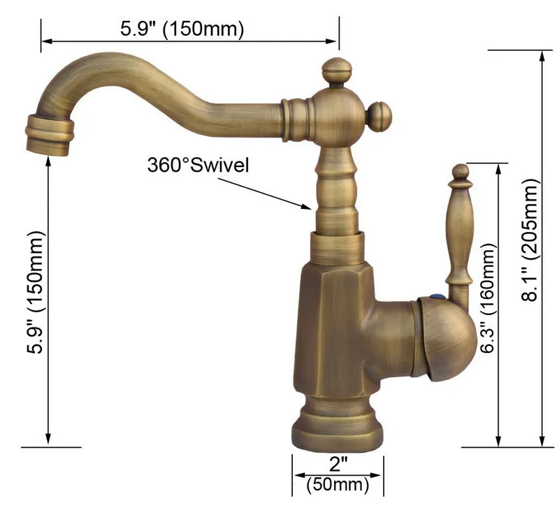 Antique Brass Single Hole Single Handle Lever Swivel Spout Kitchen Sink Bathroom Vessel Basin Faucet Mixer Tap anf249