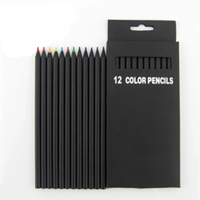 12 шт./компл. карандаш высокого качества упаковка 12 различных цветов цветные карандаши Kawaii School черные деревянные карандаши