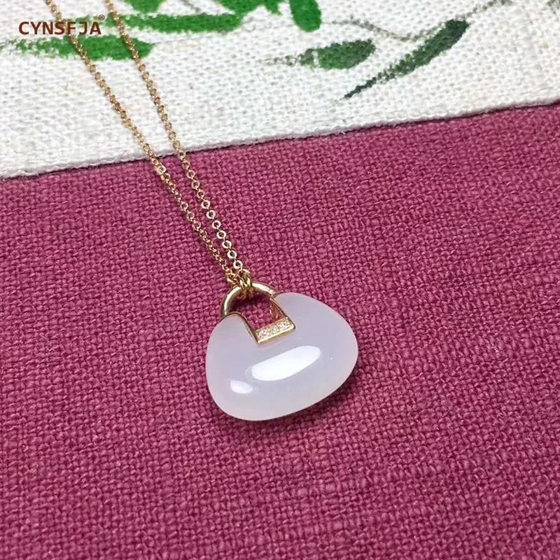 

18K Gold Inlaid With Jade Pendant Certified Natural Chinese Hetian White Lucky Jade High Quality AU750 Necklace Birthday Gifts