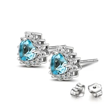 925 стерлингового серебра Классический Любовь Титаник Сердце океана синий кристалл Для женщин Серьги-гвоздики модные свадебные украшения