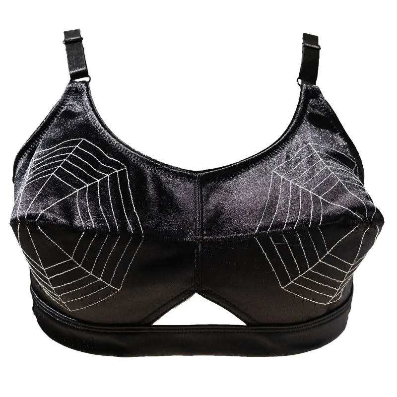 Retro Black Spider Pattern Sexy Bullet Bra For Women Female Lady Retro