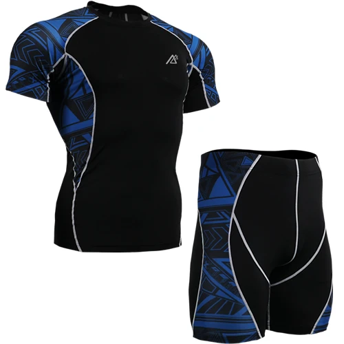 Летняя мужская футбольная одежда, армейские тренировочные костюмы, спортивный футбольный костюм футболка, футбол, обтягивающий костюм для упражнений - Цвет: Черный
