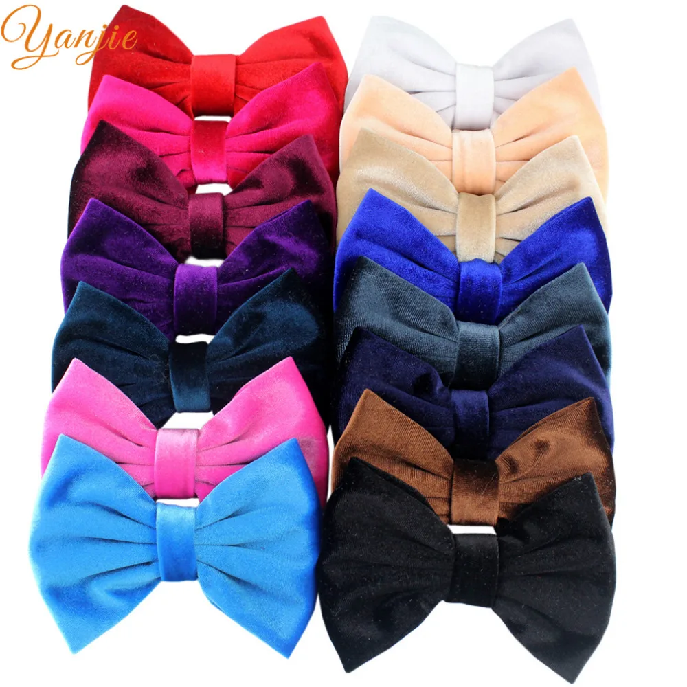 10pcs/lot 5'' Big Velvet Bow Girls Soft Solid Summer Hair Bow Hair Clips For Kids DIY Velvet Headbands Girls Hair Accessories