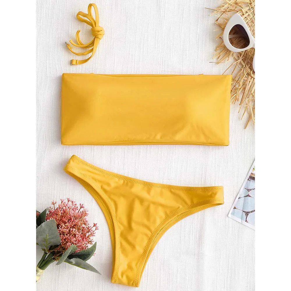 ZAFUL Bandeau Bikini Mulheres Alta Corte Biquíni Swimwear Tanga Maiô Bikini Brasileiro Push Up