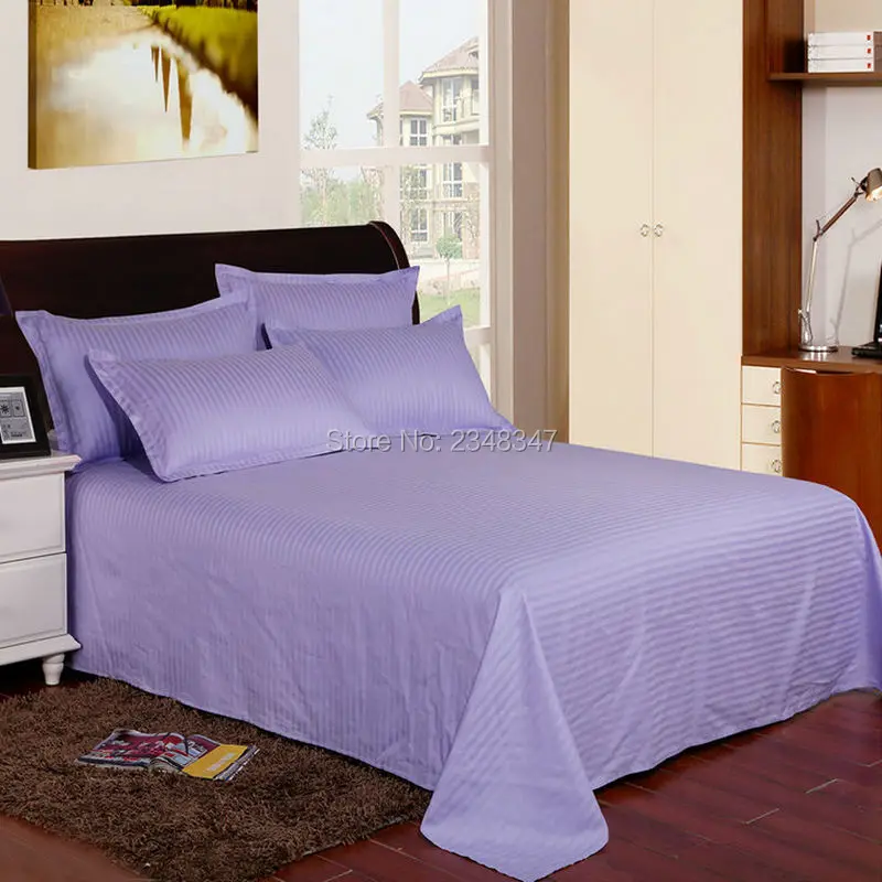 

Quality Light Purple Cotton Hotel Home Satin Stripes Twin/Full/Queen/King Size Flat Sheet Pillowcases Shams Set Bed Solid Color