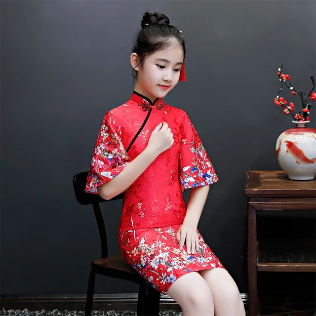 Chinese qipao traditional qipao dress girls tang costume children kids ...