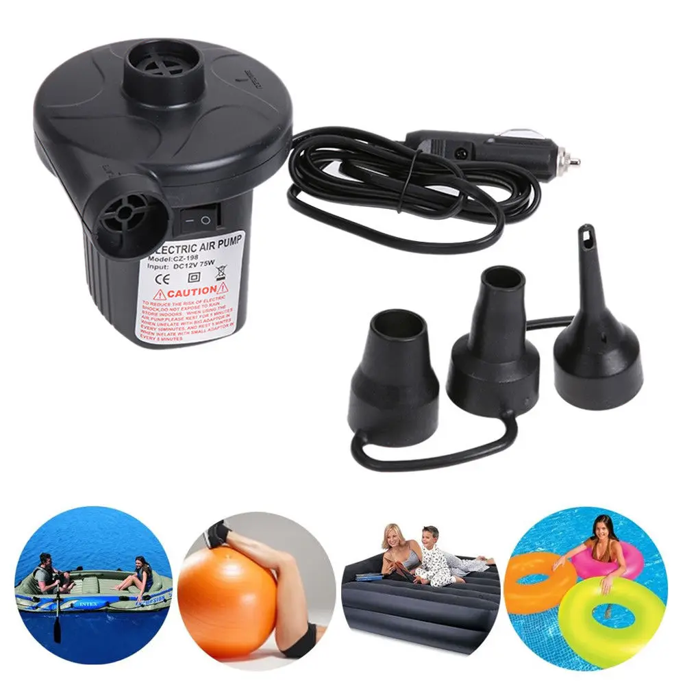 12V Car Auto DC Electric Air Pump Inflator +3 Nozzles AirBed Mattress Boat