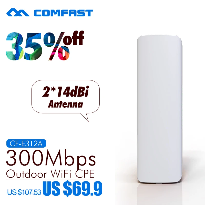300Mbps 5.8Ghz outdoor Access Point with 2*14dBi WI-FI Antenna high power wireless bridge COMFAST CF-E312A WIFI CPE Nanostation 300Mbps 5.8Ghz outdoor Access Point with 2*14dBi WI-FI Antenna high power wireless bridge COMFAST CF-E312A WIFI CPE Nanostation