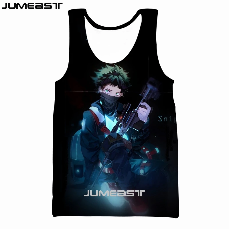 Jumeast бренд для мужчин/для женщин 3D печатных жилет мультфильм аниме мой герой Академии короткий рукав мода спортивный пуловер Лето безрукавки для
