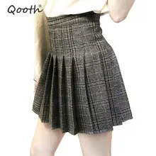 Qooth винтажная клетчатая мини-юбка женская юбка с боковой молнией и высокой талией летняя школьная повседневная короткая плиссированная юбка QH1405