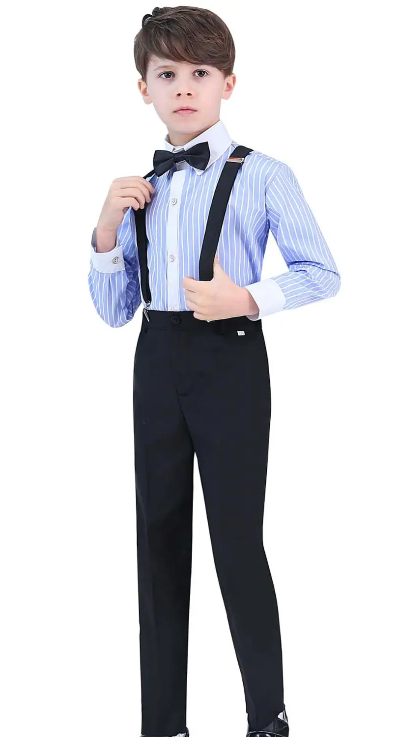 Модный деловой костюм для мальчиков, блейзеры для свадьбы, вечерние костюмы для выпускного вечера, Детские облегающие костюмы, смокинг, детские штаны, рубашка с галстуком-бабочкой - Color: Blue top black pants