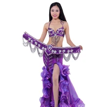 2019 trajes de Baile Oriental danza del vientre rendimiento trajes 3 uds mujeres conjunto de traje de danza del vientre sujetador falda cinturón