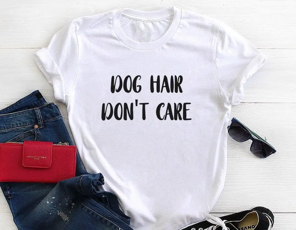 Собака Hair Don't Care &quotс буквенным принтом Футболка хлопок свободный покрой