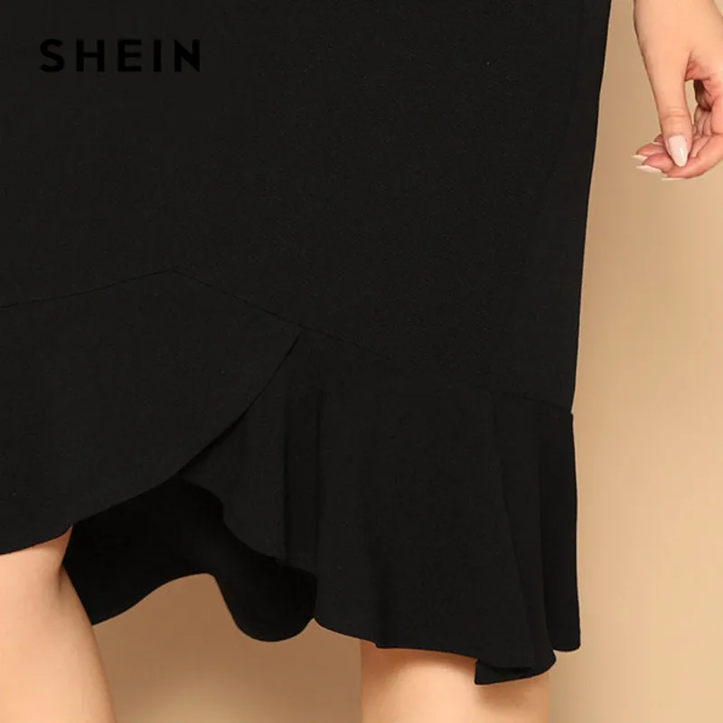 SHEIN черная Офисная Женская юбка с асимметричным подолом оборками размера плюс