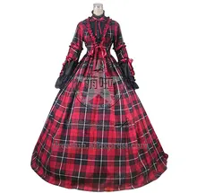 Civil War Reenactment Tartan Dress Ball Gown Prom Cosplay With Lace And Stripe Decorated Beautiful For Halloween Fast Fashion