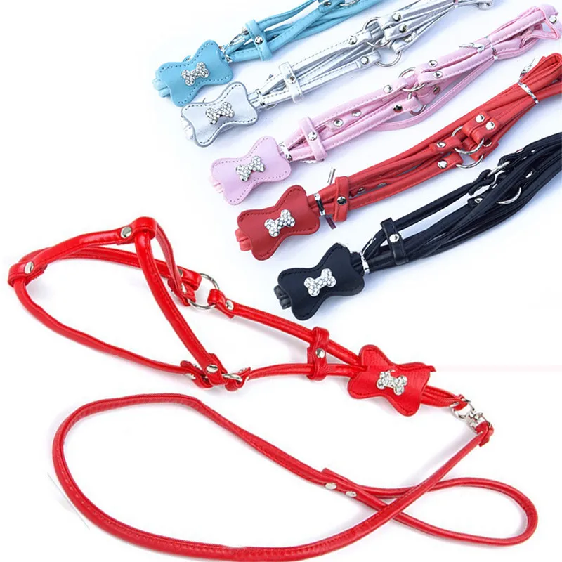 Puppy Dogs Leash Soft Pu Leather Pet Dog Walker Harness & Leash Set