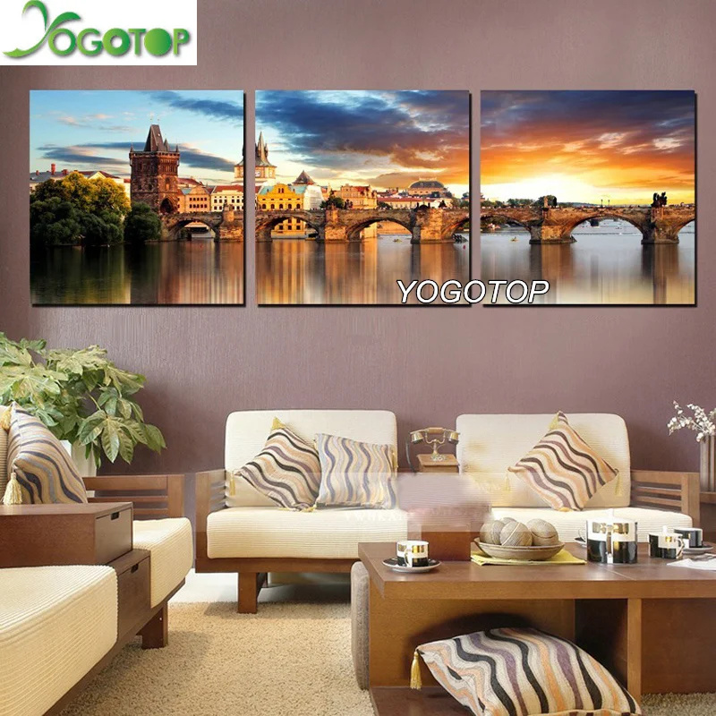 

5D Diy Diamond Painting Cross Stitch Kits Mosaic Full 5D Diamond Decorative Square Diamond Embroidery scenery triptych VS403