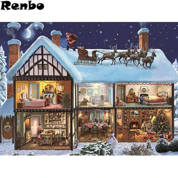 

5D diy diamond painting Christmas house pictures of rhinestones full square cross-stitch kits needlework mosaic home decorative