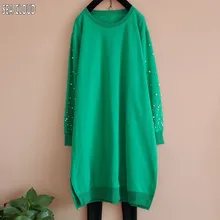 82 весна и осень женская футболка с длинным рукавом прямая плюс размер сплошной цвет большая бисероплетенная нить Футболка женская