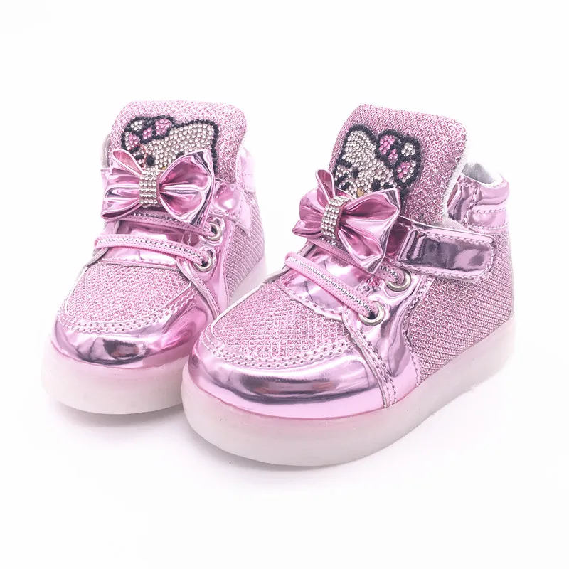 

New Cheapest boys girls luminous shoes kids boots Children's Fashion Sneakers Chaussure Enfant Hello Kitty Girls Shoes