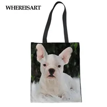 WHEREISART холщовые сумки для женщин принт с Мопсом повседневная хозяйственная эко складная сумка-тоут для девочек сумка-мессенджер пляжная большая сумочка на заказ