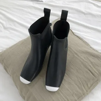 

GPOKHDS 2020 women ankle boots soft cow leather zippers square toe autumn spring mixed colors high heels female boots size 34-40