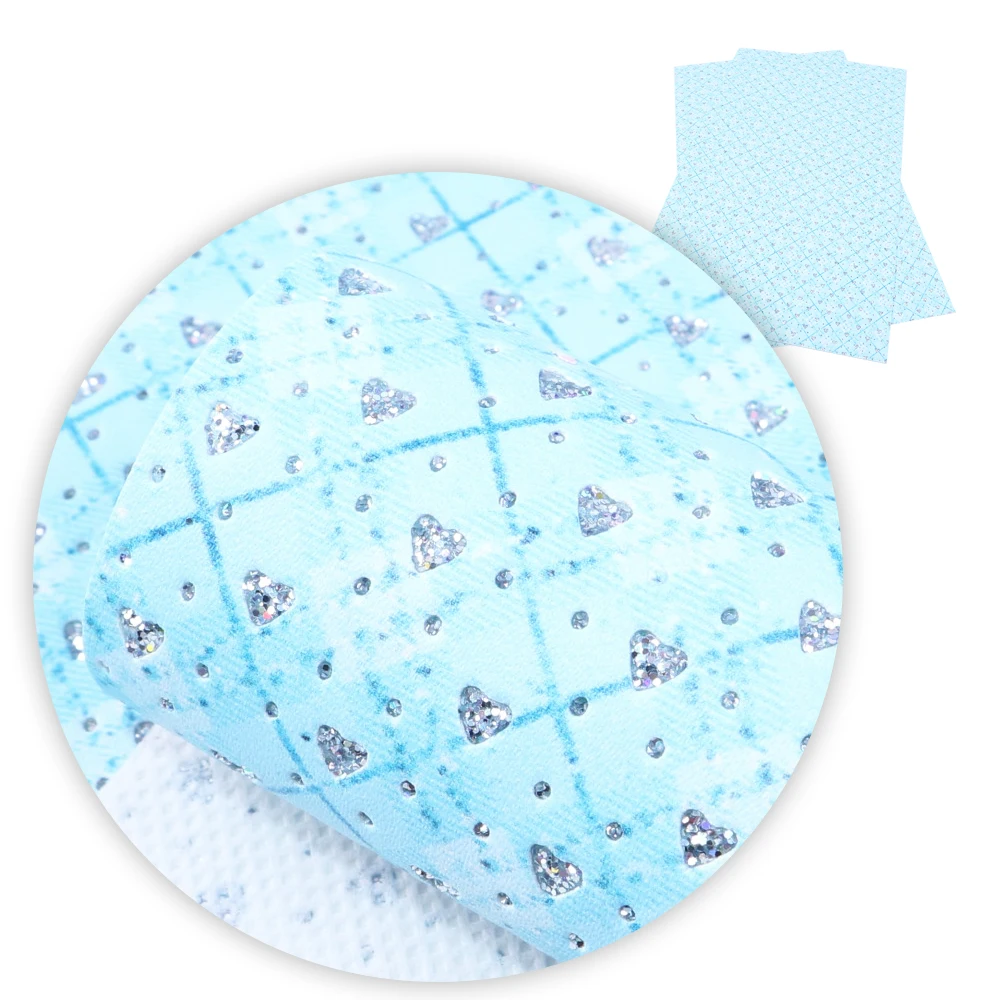

New 30*140cm Grid Heart Glitter Faux Synthetic Leather Printed Patchwork For Hair Bow Bags Phone Cover DIY Projects,1Yc6900