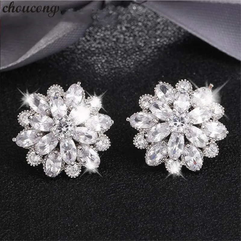

choucong Flower shape Drop earring AAAAA zircon 925 Sterling silver Engagement Wedding Dangle Earrings for women Bridal jewelry