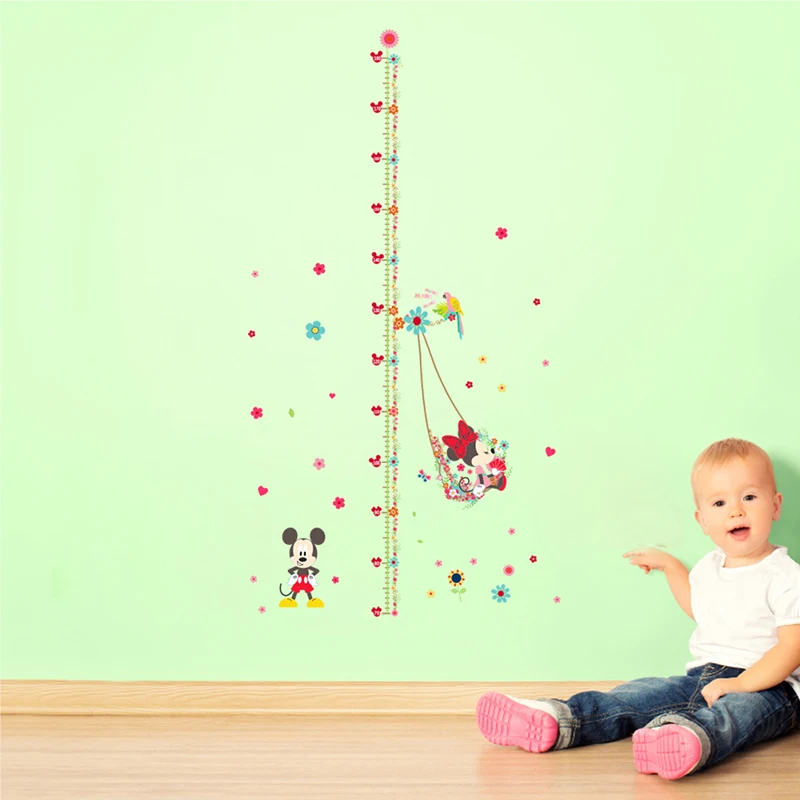 Cartoon Minnie Mickey Growth Chart Wall Stickers For Home Decor Kids Room Mural Art Decals Height Measure Children Gifts Poster