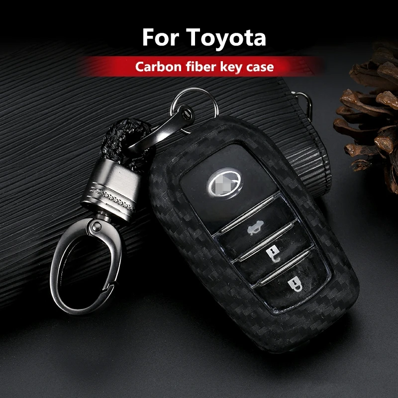 

2019 Carbon Fiber Silica Gel Car Key Case Cover Holder Key Chain Ring For Toyota CROWN Camry Accessories Car-styling