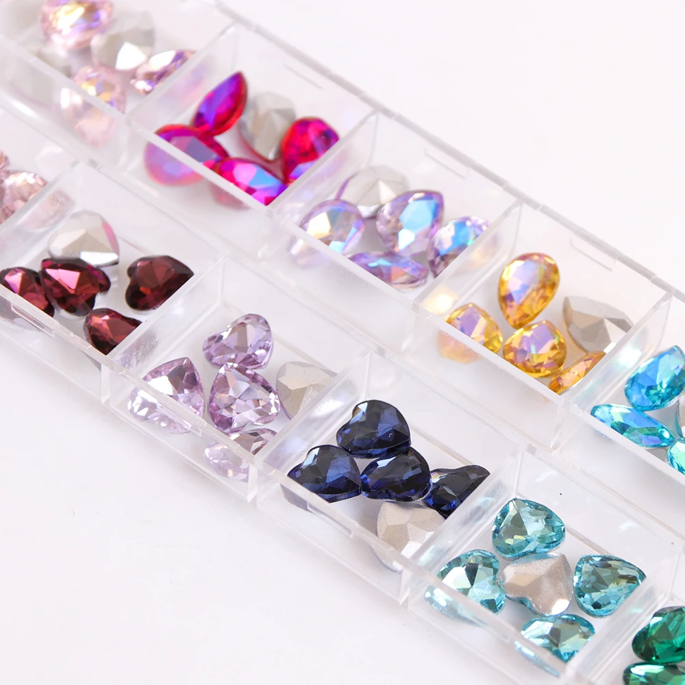 1 чехол Стразы для украшения ногтей капли воды сердце кристалл красочные алмазные камни DIY аксессуары для ногтей маникюр BESX