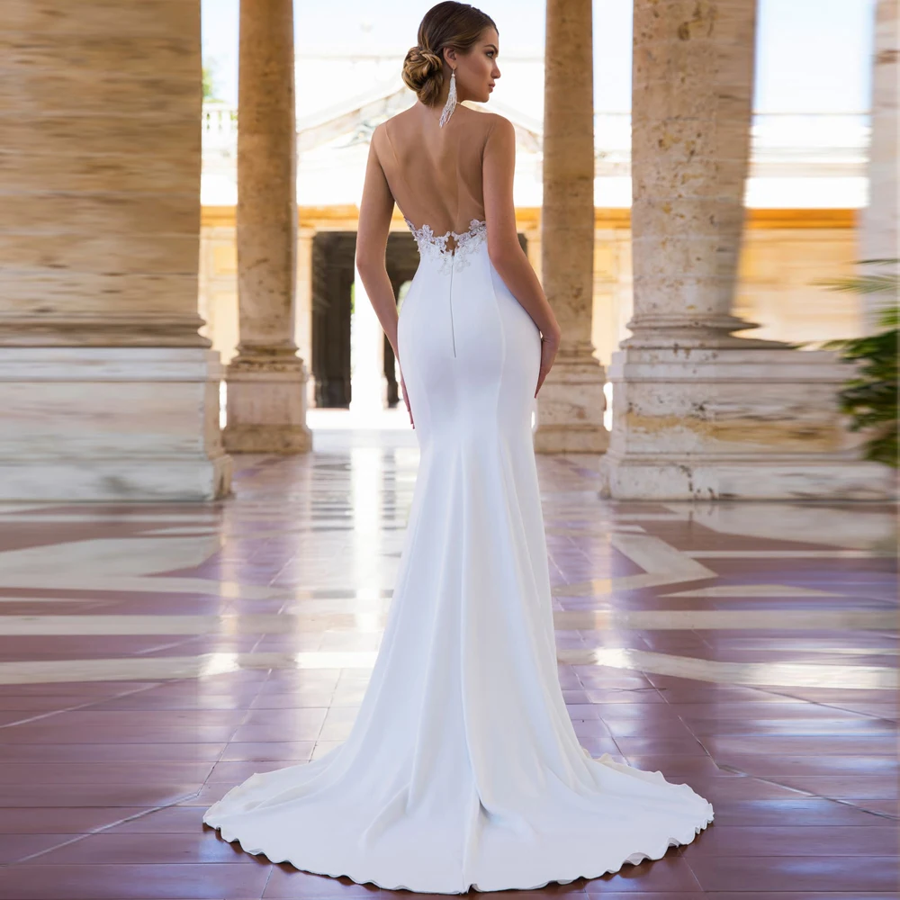 Простое прозрачное свадебное платье с вырезом-русалочкой с аппликацией сексуальное платье с открытой спиной Бохо для невесты Vestido de Novia платье для невесты