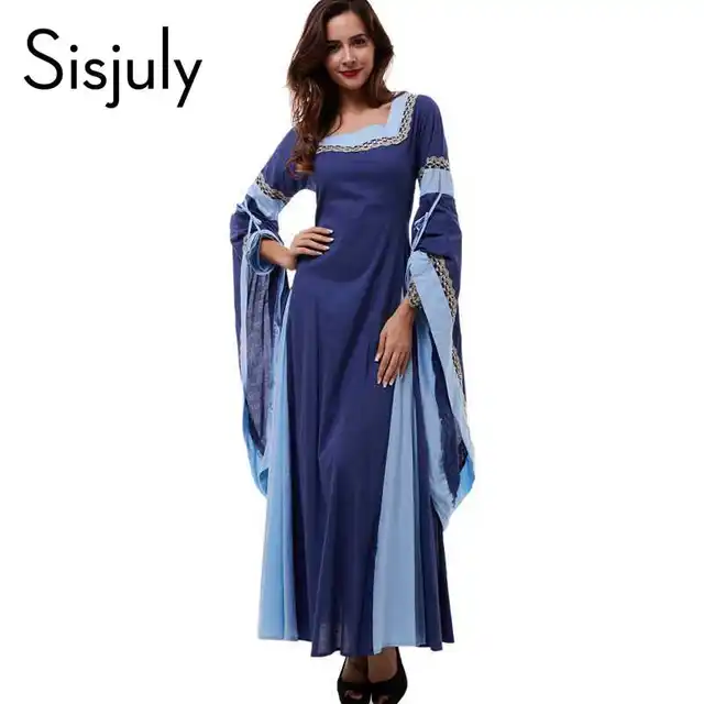 Sisjuly medieval dress голубой винтажный стиль gothic dress длина пола женщины косплей платья ретро долго средневековом dress gown