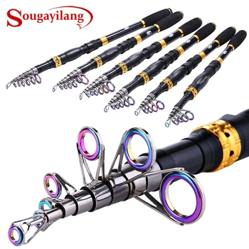 

Sougayilang Telescopic Fishing Rod - 24 Ton Carbon Fiber Ultralight Fishing Pole with CNC Reel Seat, Portable Retractable Handle