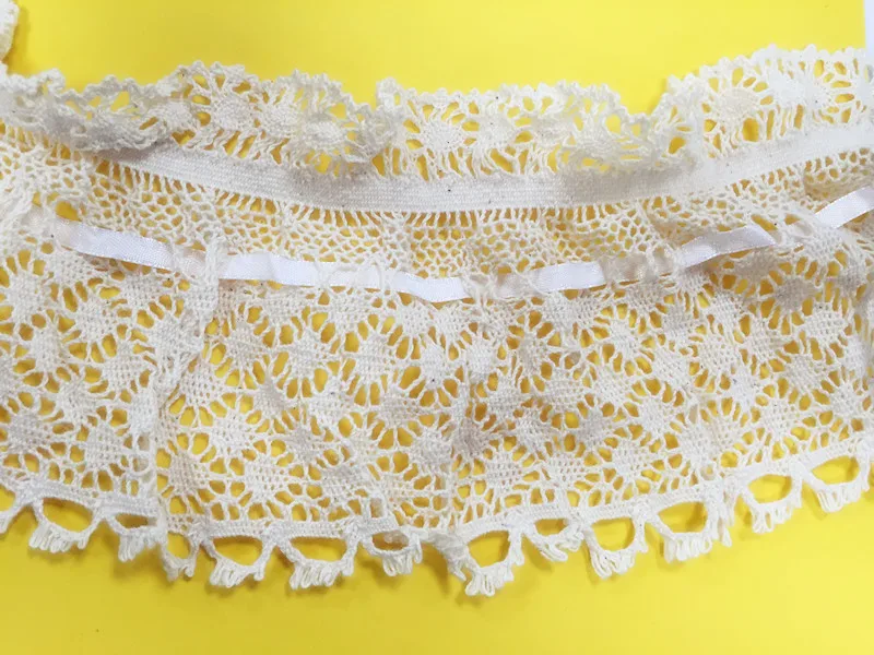 5 yard 11cm 4.33" wide beige cotton stretch elastic ruffled fabric