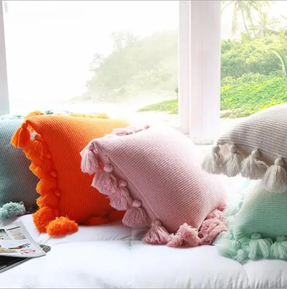 Soft Knitted Hoop Pillowcase Lantern Ball Tassel Pillowcase Household Handmade Pillow Case Covers no pillow
