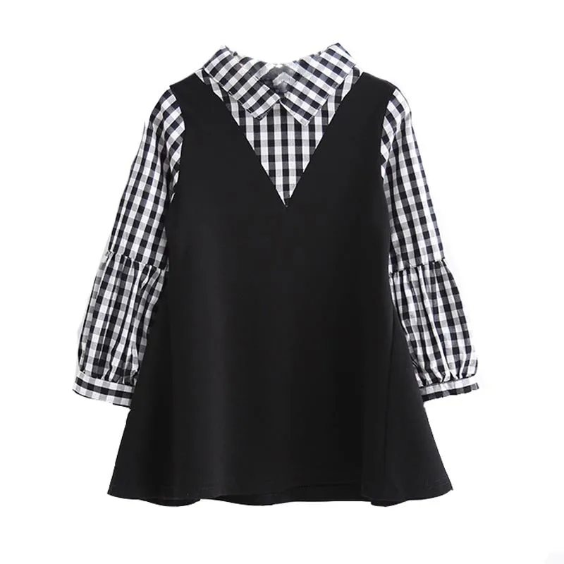 

New Autumn Fashion Children Girls Long Sleeve Casual Dress Plaid Shirt Stitching Princess Dress Baby Dress Clothing For 2-7 Year