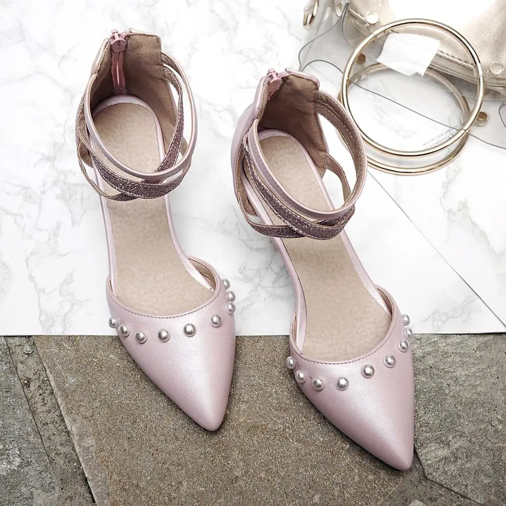 

Womens Kitten Heels Sandals Pink Trendy Pointed Toe Ankle Strap Low Heel Pumps Cute Sandals Stylish Evening Shoes With Pearl