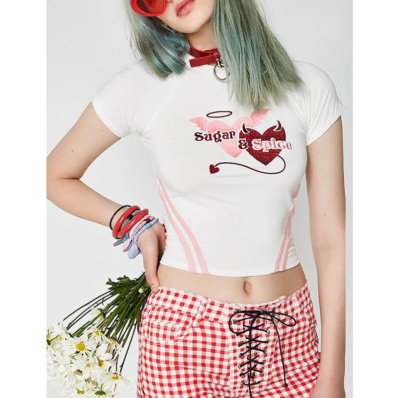 

Angel Demon Pattern Funny T-Shirts Women Short Sleeve Harajuku Tops Summer Tumblr Hipster T Shirt Fashion Girl Casual Tee