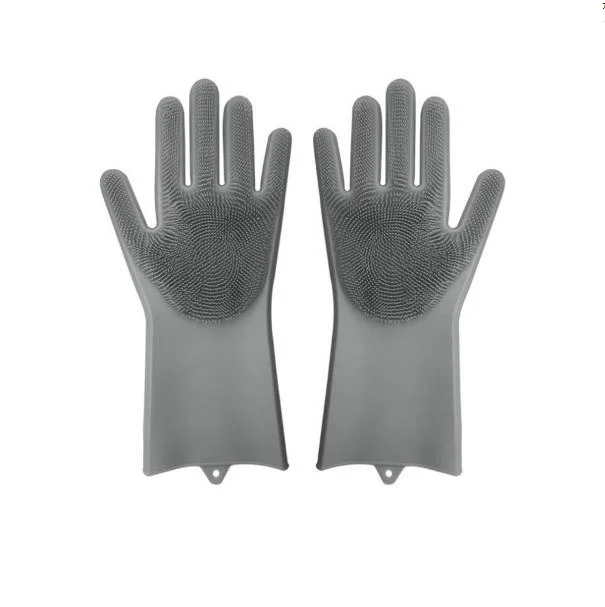 1 пара Волшебные силиконовые чистящие перчатки силиконовая губка для посуды перчатки пищевой чистящий посудомоечный чистящие щетки дропшиппинг - Цвет: Серый