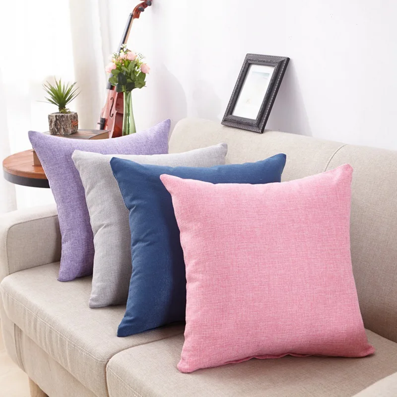 

Hoomall Hot Sale Solid Cushion Cover Linen Square Waist Pillow Cover for Office Simple Design Decorative Pillows Home Decor