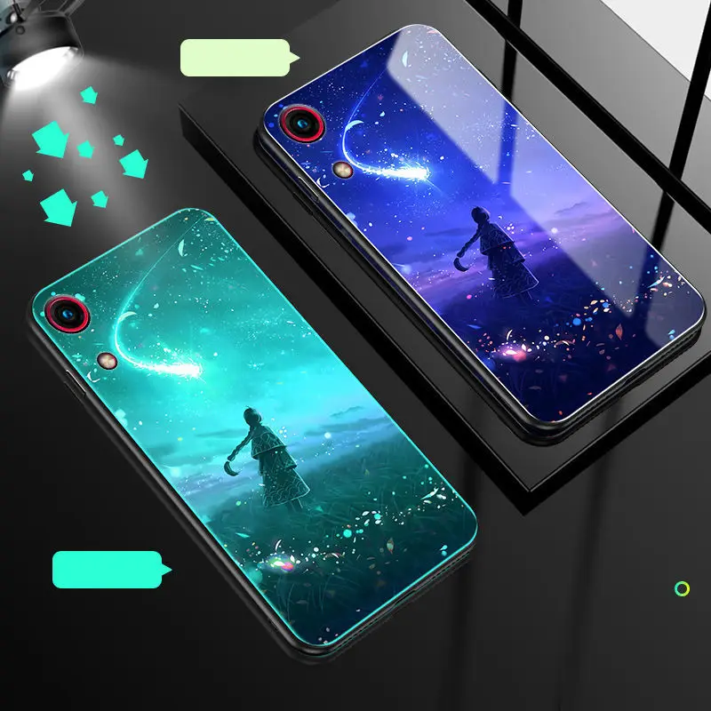 Светящийся чехол для телефона huawei Honor 8A, чехол, светящаяся задняя крышка из закаленного стекла для huawei Honor 8A Pro, чехол, силиконовый чехол