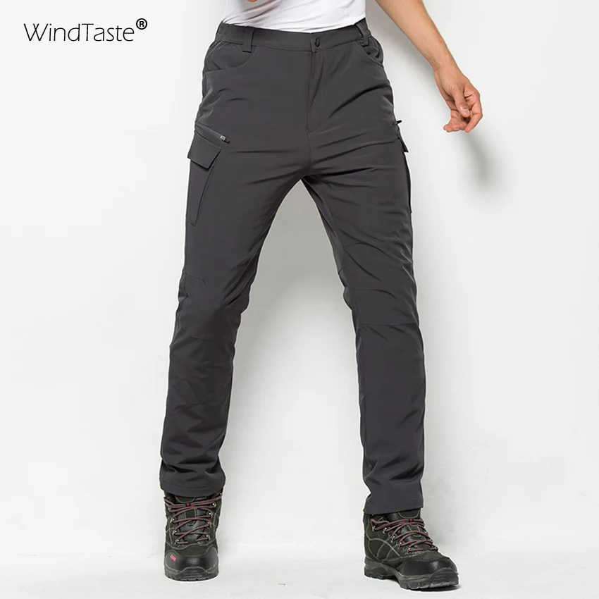 

WindTaste Men's Winter Warm Softshell Pants Outdoor Sport Waterproof Hiking Trekking Climbing Male Thermal Fleece Trousers KA059